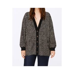 Vintage 90's Oversized Leopard Print‎ Cardigan Fleece Casual Baggy M/L Cheetah